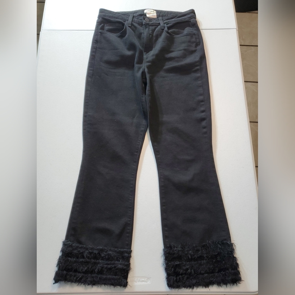 L'AGENCE Black High Rise Capris with Faux Fur Hem 27in Waist